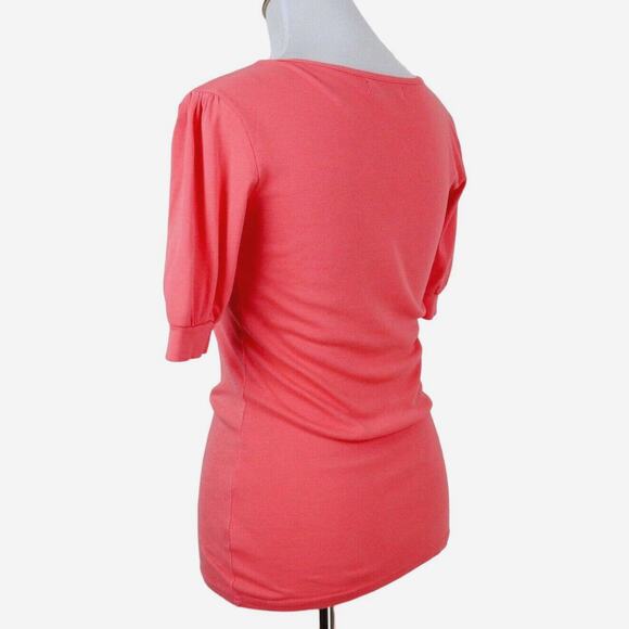 Michael Stars OS The Original Tee Scoop Neck Puff Sleeve Coral - Picture 3 of 8